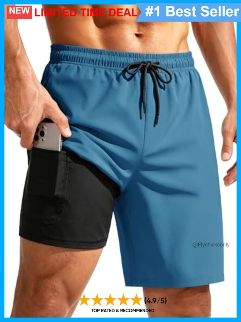 Men's Quick Dry Swim Trunks with Compression Liner 7 Inch Drawstring